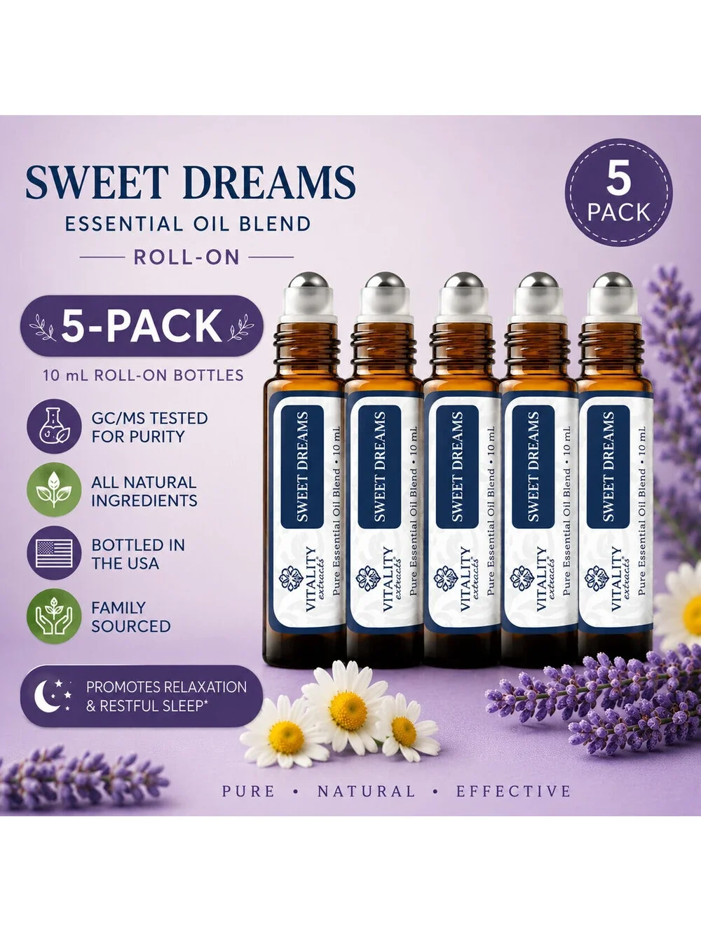 5-Pack Vitality Extracts Sweet Dreams Essential Oil Roll On 10mL Pure Blend